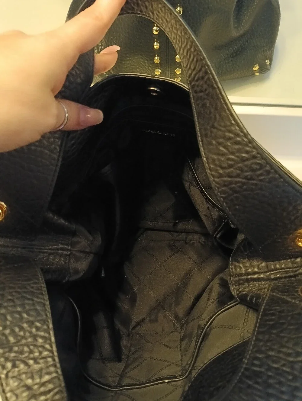 Michael Kors Uptown Astor Black Studded Leather Hobo Bag NWOT